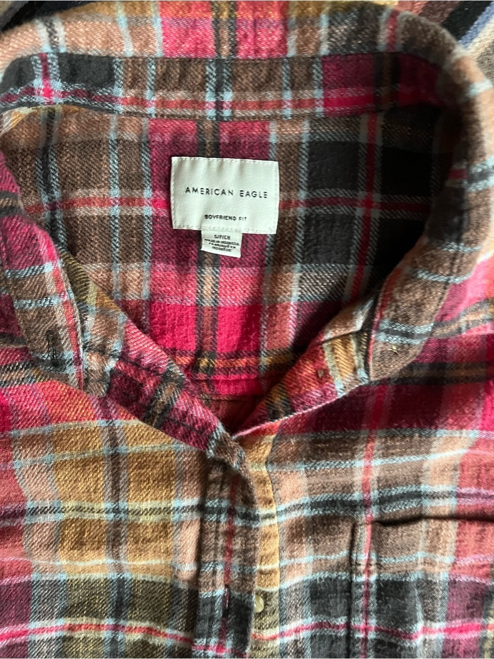 American Eagle Outfitters Plaid Button-Down Shirt Jacket - Pink, Brown, Yellow - Picture 4 of 6